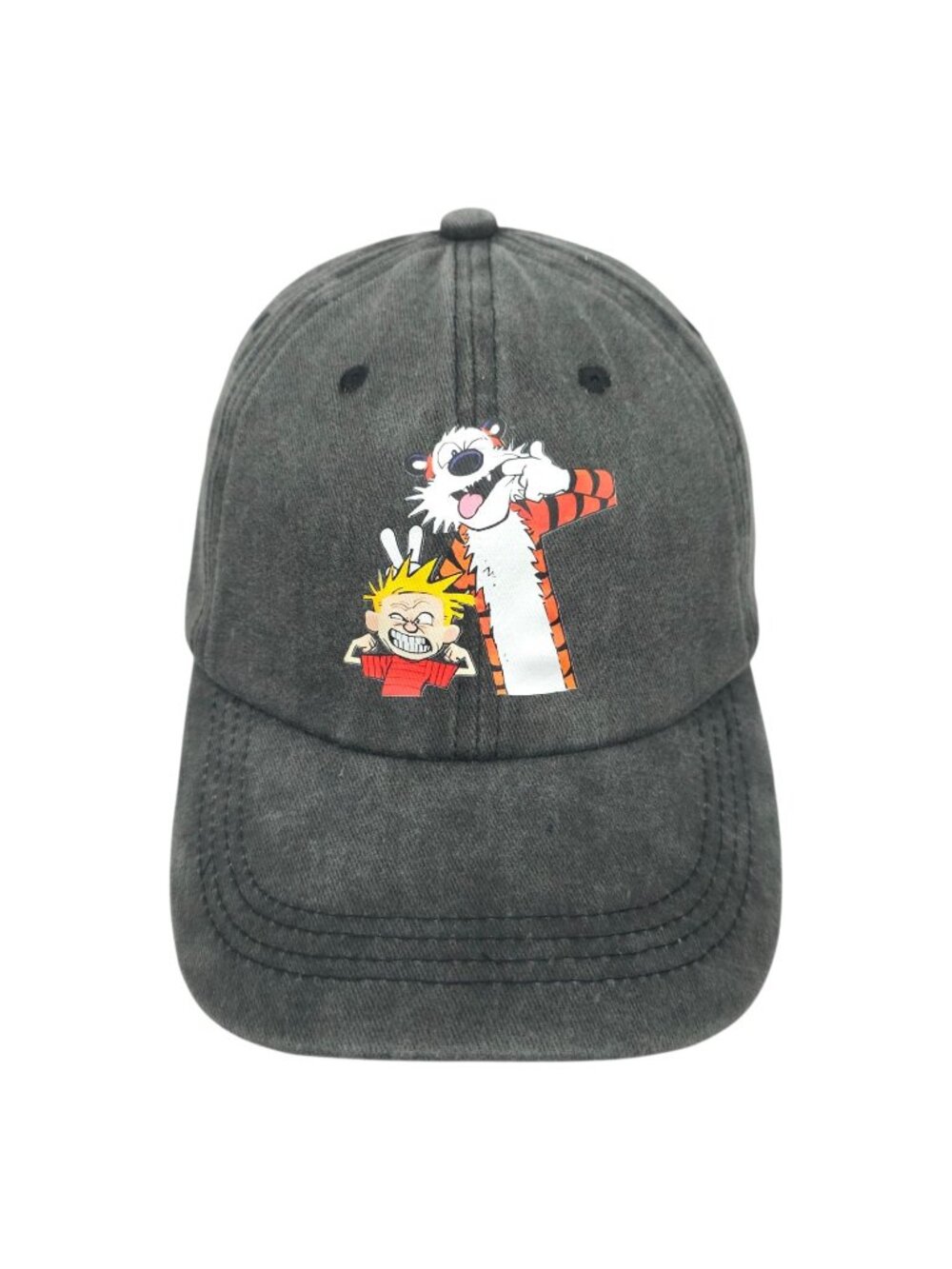 Calvin and Hobbes Graphic Washed Grey Dad Hat Y2K Funny Cap Vintage Style NWOT